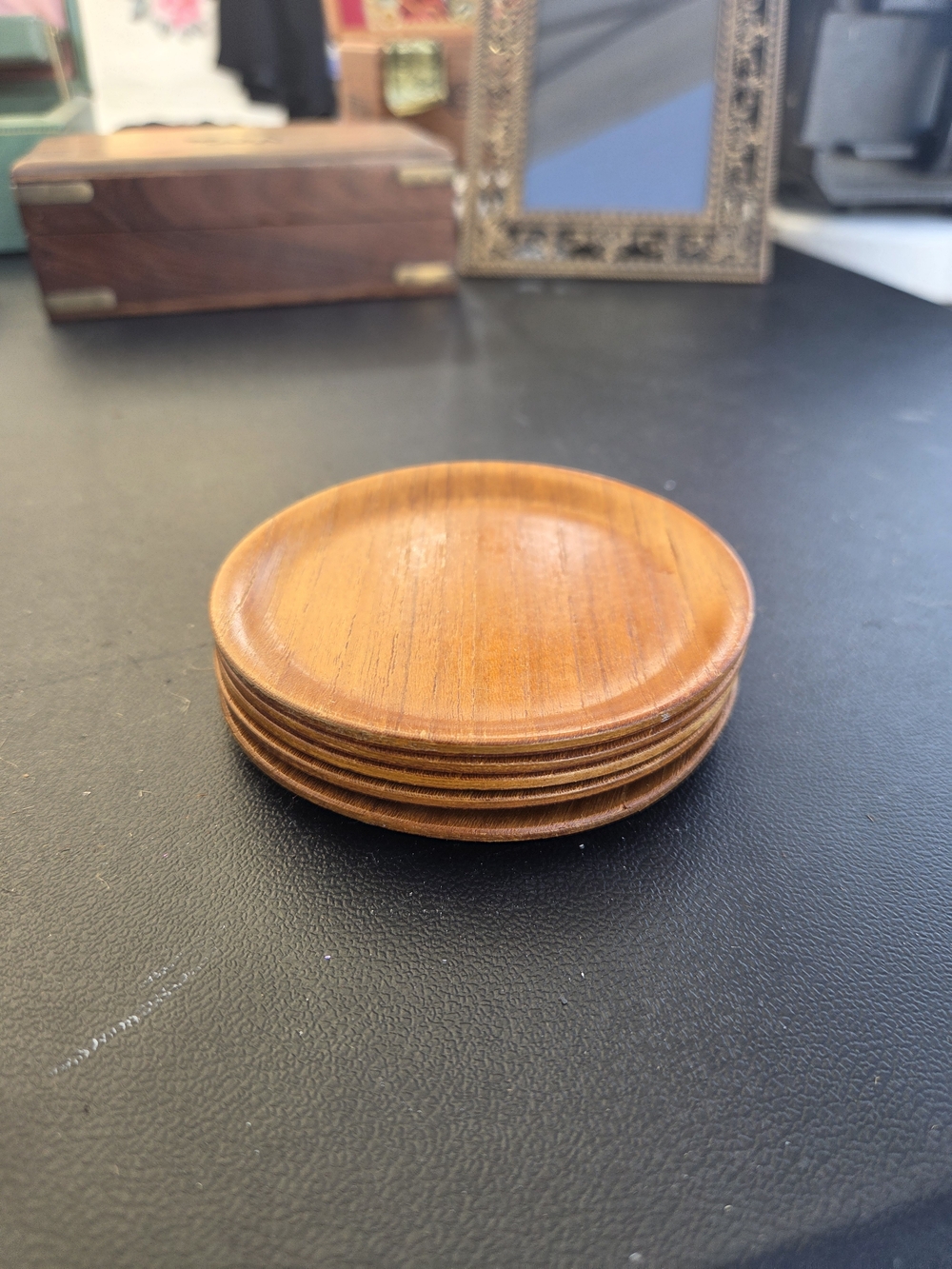 Set of Round Wooden Coasters - Warm Honey Brown Set Of 5